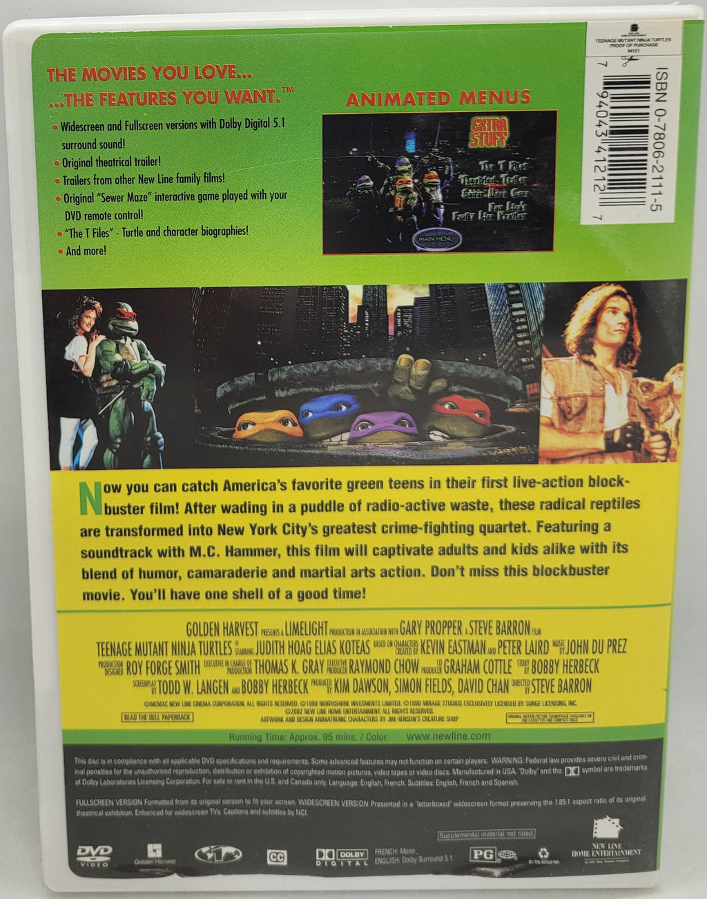 Teenage Mutant Ninja Turtles The Original Movie 1990 DVD
