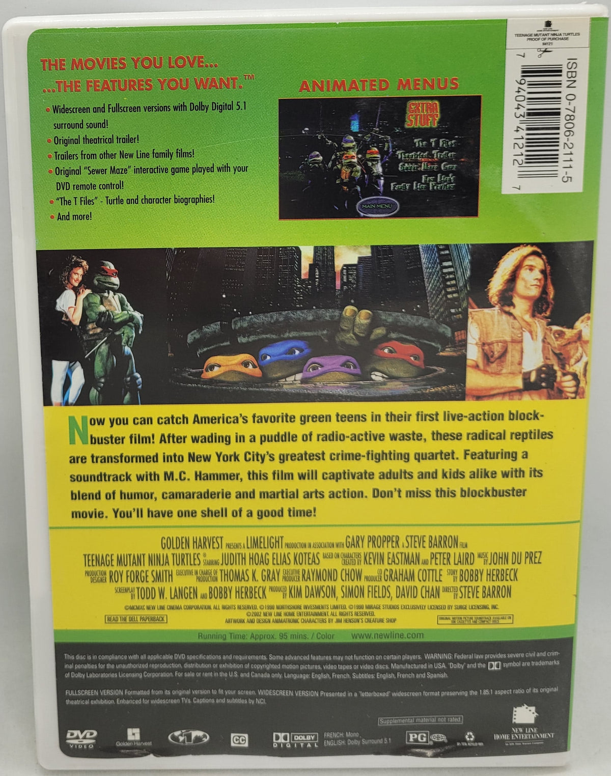Teenage Mutant Ninja Turtles The Original Movie 1990 DVD
