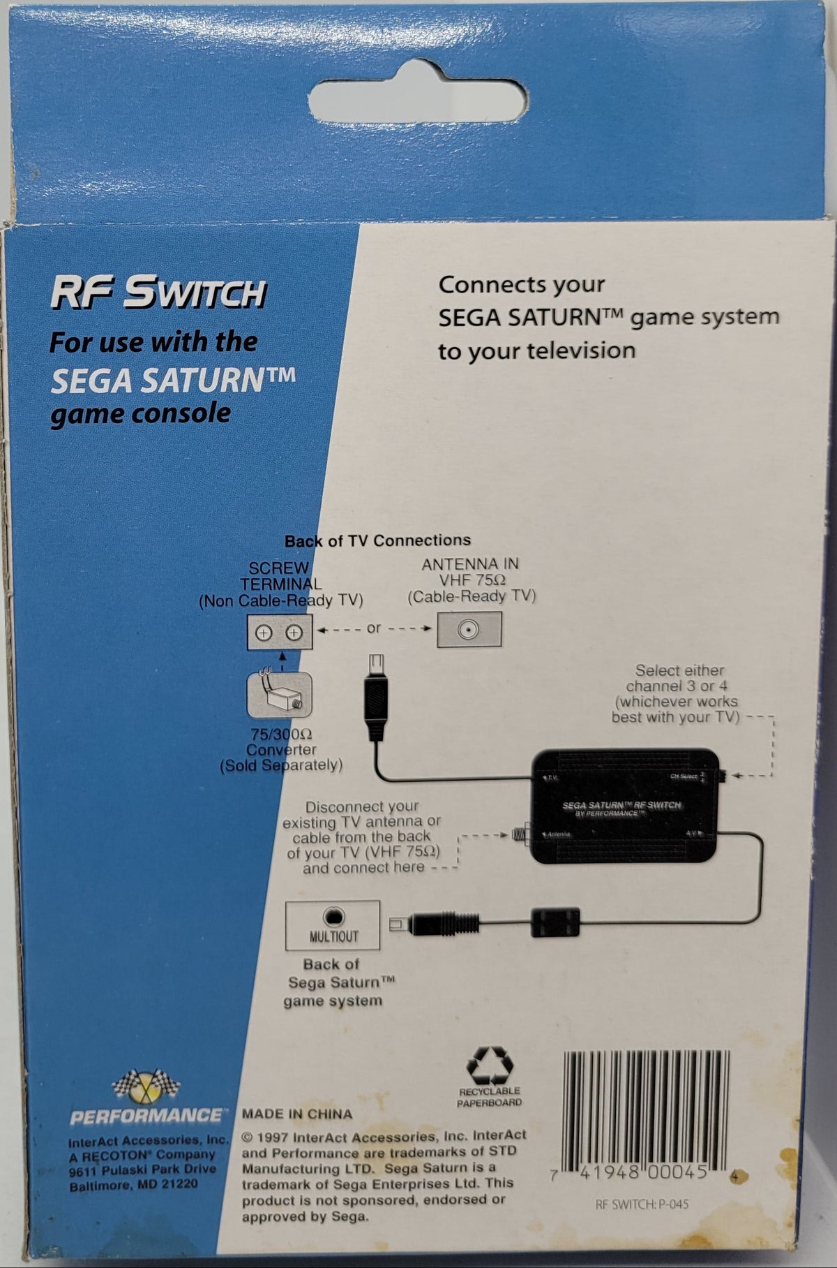 Sega Saturn RF Switch By Performance