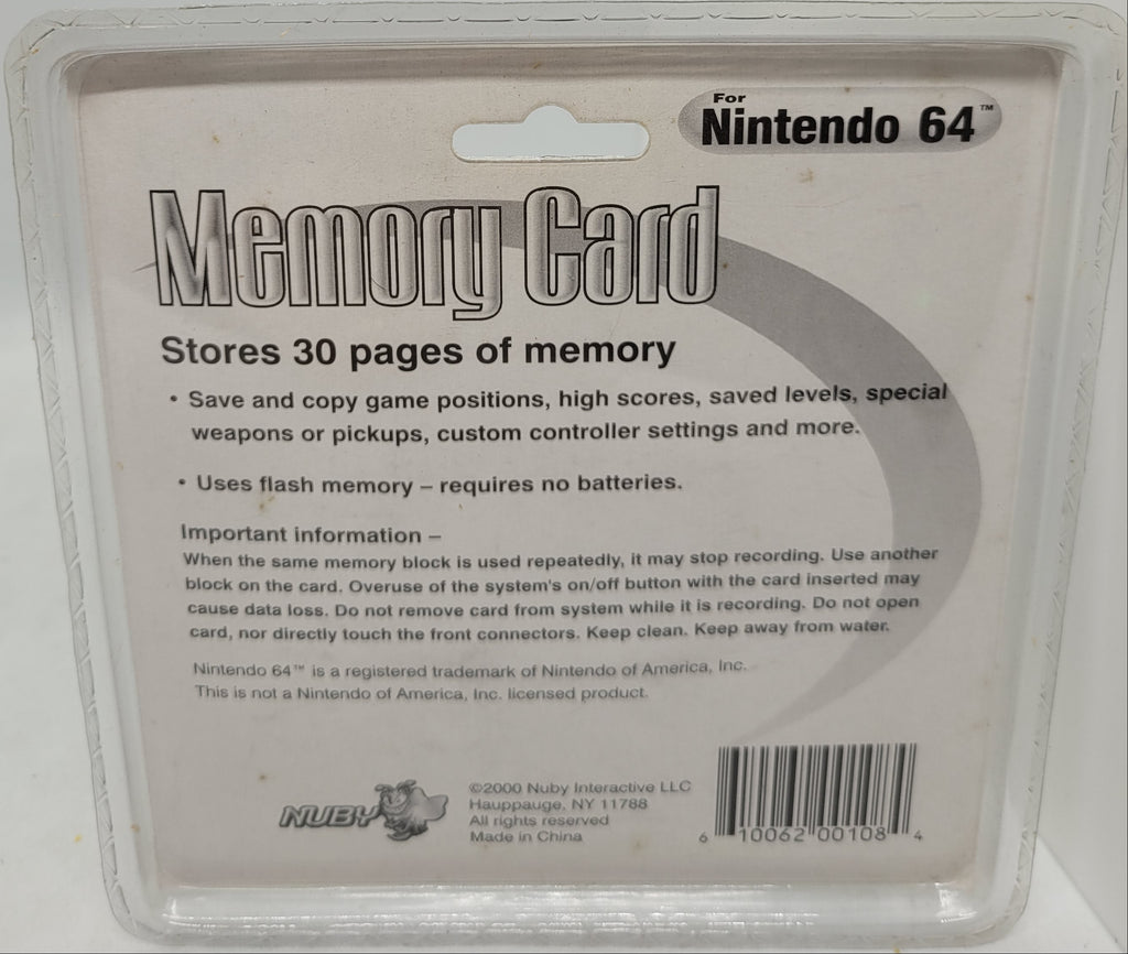 Nuby Memory Card For Nintendo 64 N64 256KB