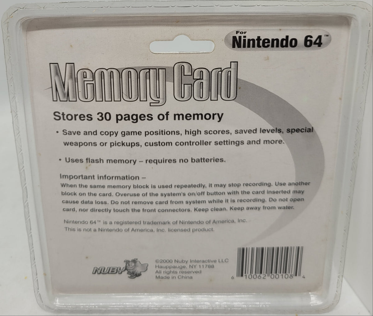 Nuby Memory Card For Nintendo 64 N64 256KB